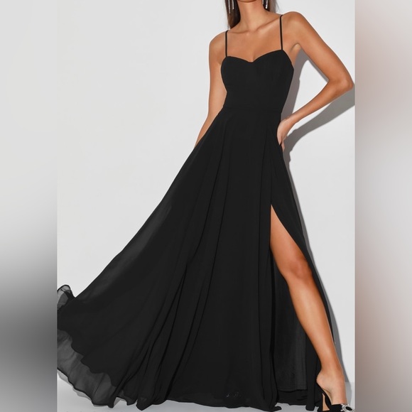 NWOT Lulus Cause for Commotion Black Pleated Bustier Maxi Dress - Picture 2 of 10